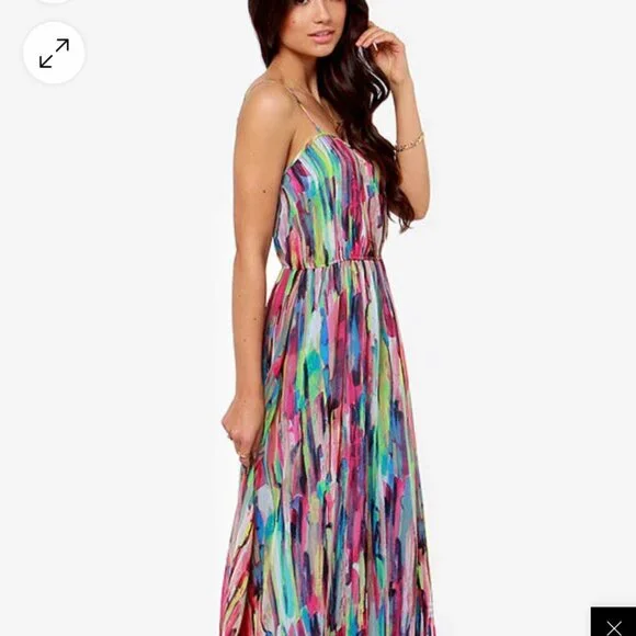 Jack, Size 4, Watercolor adjustable spaghetti strap, elastic waist maxi dress - Picture 6 of 9